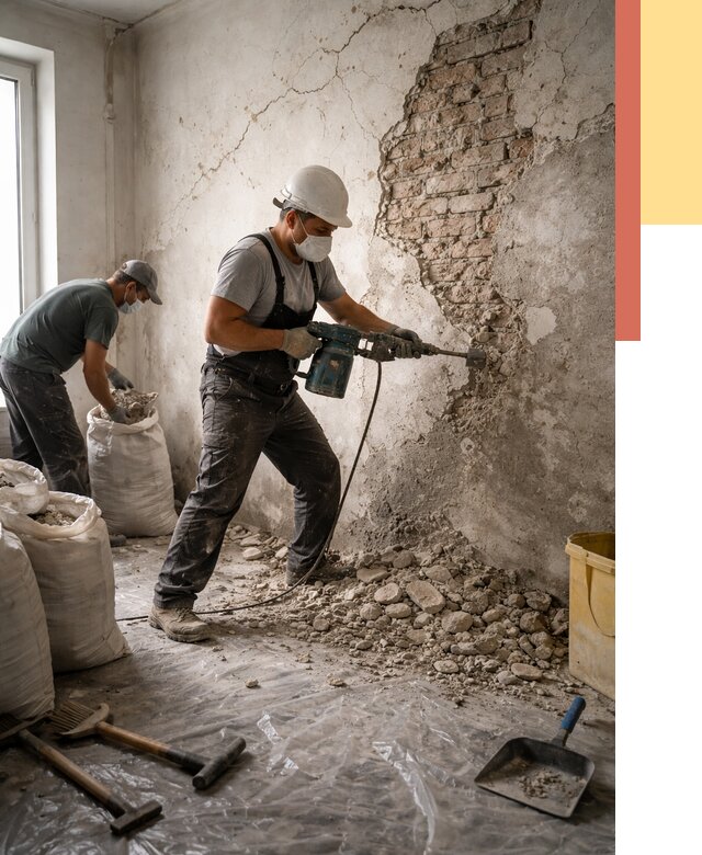 Демонтаж штукатурки со стен в Белой Калитве от 7467 руб/м² — быстро и недорого | ОТДЕЛОЧНИК-Бкл