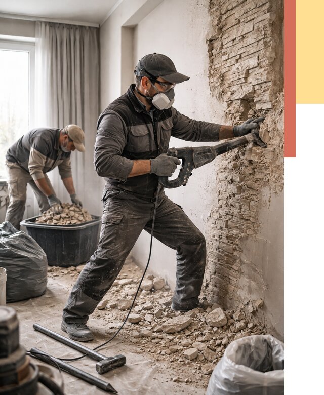 Демонтаж декоративного камня в Белой Калитве от 1504 руб/м² — быстро и недорого | ОТДЕЛОЧНИК-Бкл