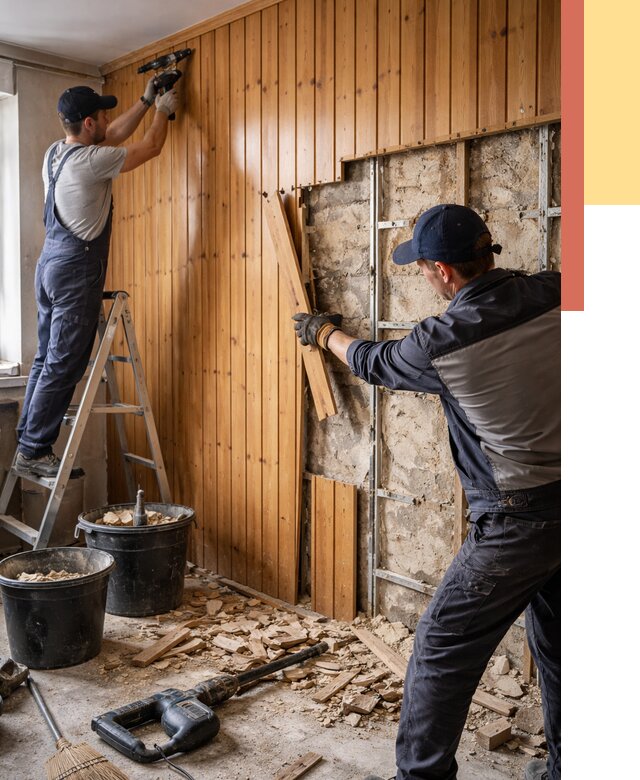 Демонтаж вагонки со стен в Белой Калитве от 1504 руб. — снятие, удаление, срочно | ОТДЕЛОЧНИК-Бкл