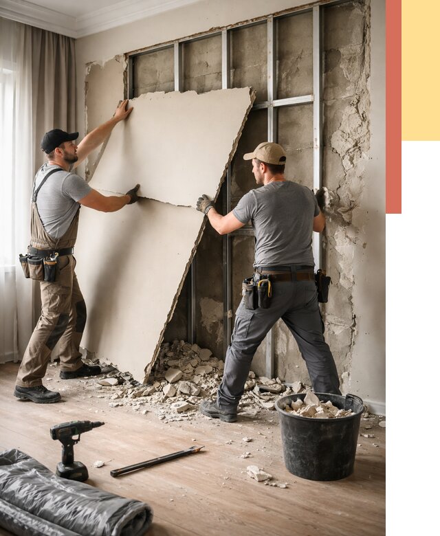 Демонтаж гипсокартона со стен в Белой Калитве от 363 руб. — услуги демонтажа | ОТДЕЛОЧНИК-Бкл