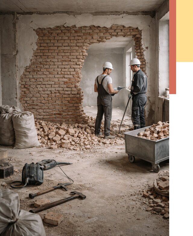 Демонтаж кирпичных стен в Белой Калитве от 4356 руб. — быстро, недорого, под ключ | ОТДЕЛОЧНИК-Бкл