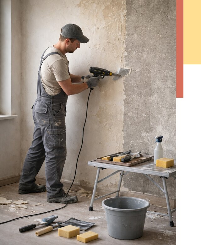 Очистка стен от клея в Белой Калитве от 1919 руб. — снятие и удаление клея со стен | ОТДЕЛОЧНИК-Бкл