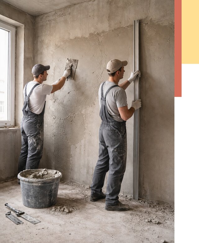 Штукатурка бетонных стен в Белой Калитве от 4667 руб/м² — качественно и быстро | ОТДЕЛОЧНИК-Бкл