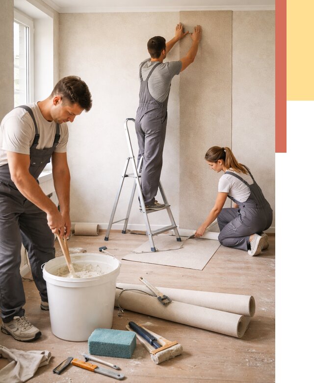 Оклейка стен обоями в Белой Калитве от 3630 руб/м2 — быстро и недорого | ОТДЕЛОЧНИК-Бкл