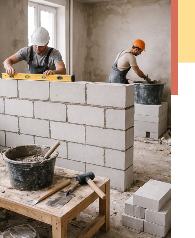 Кладка перегородок из газобетона в Белой Калитве от 3319 руб. под ключ | ОТДЕЛОЧНИК-Бкл