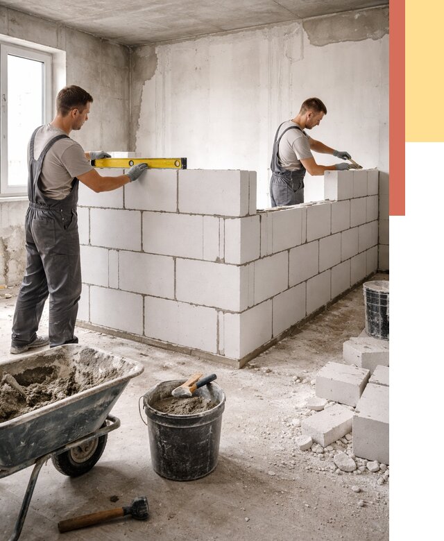 Кладка перегородок из ПГП в Белой Калитве от 2593 руб./м2 — монтаж и возведение под ключ | ОТДЕЛОЧНИК-Бкл