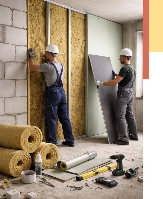 Шумоизоляция перегородок из блоков в Белой Калитве от 1919 руб./м² — быстро и недорого | ОТДЕЛОЧНИК-Бкл