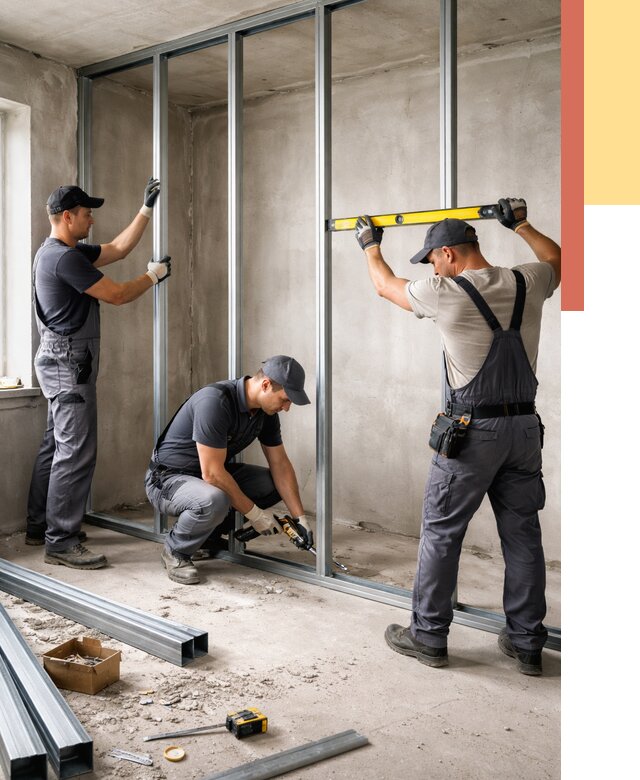 Монтаж каркаса перегородки из профиля в Белой Калитве от 778 руб. | ОТДЕЛОЧНИК-Бкл