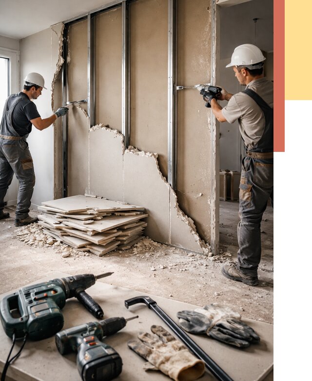 Демонтаж перегородки из гипсокартона в Белой Калитве от 1245 руб. быстро и недорого | ОТДЕЛОЧНИК-Бкл
