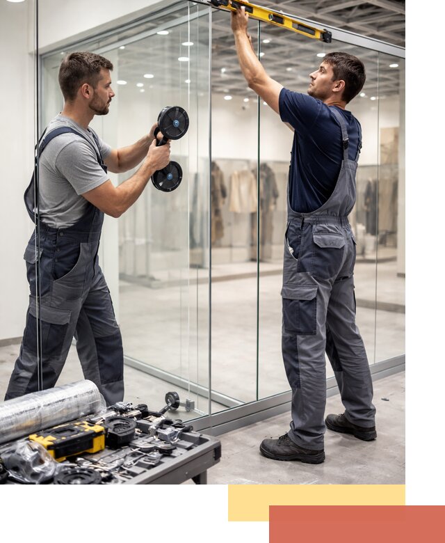 Стеклянные перегородки для магазинов в Белой Калитве — монтаж и установка