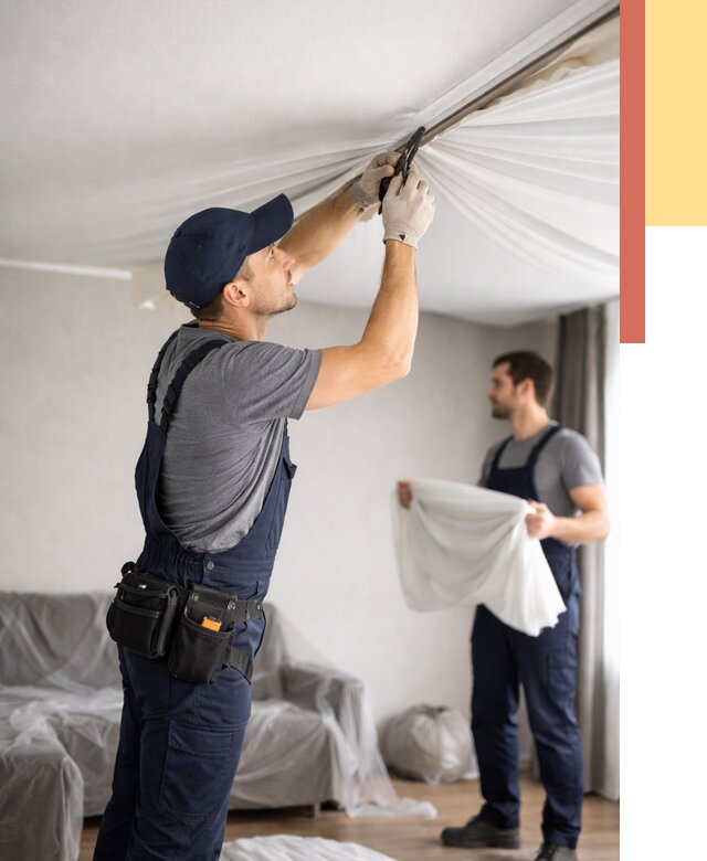 Демонтаж натяжного потолка в Белой Калитве от 4667 руб. — снятие и разбор под ключ | ОТДЕЛОЧНИК-Бкл