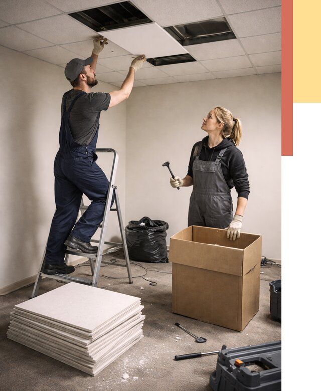 Демонтаж потолочной плитки в Белой Калитве от 4667 руб. быстро и недорого | ОТДЕЛОЧНИК-Бкл