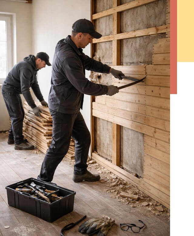 Демонтаж вагонки в Белой Калитве от 3941 руб/м2 — быстро и недорого | ОТДЕЛОЧНИК-Бкл