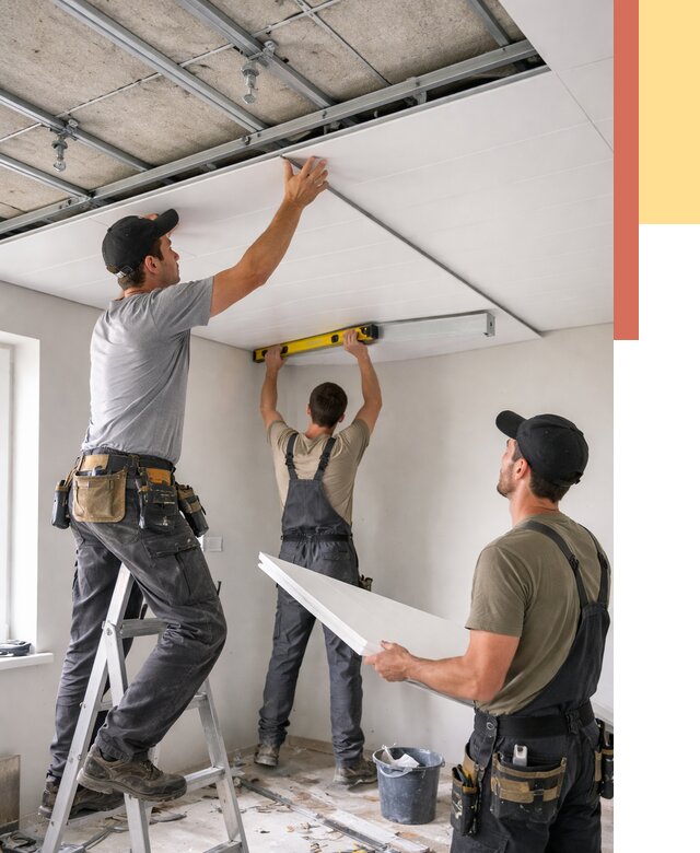 Монтаж потолка из ПВХ панелей в Белой Калитве от 3630 руб./м2 — быстро и недорого | ОТДЕЛОЧНИК-Бкл