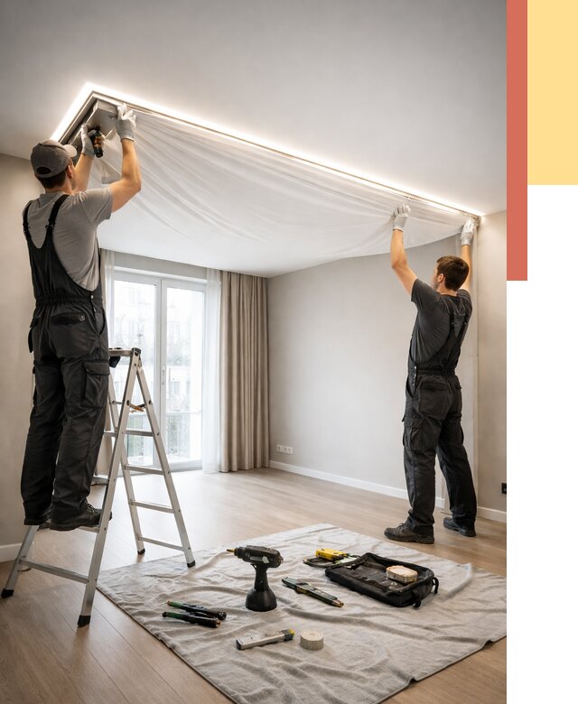 Монтаж парящего натяжного потолка в Белой Калитве от 4667 руб. быстро и недорого | ОТДЕЛОЧНИК-Бкл