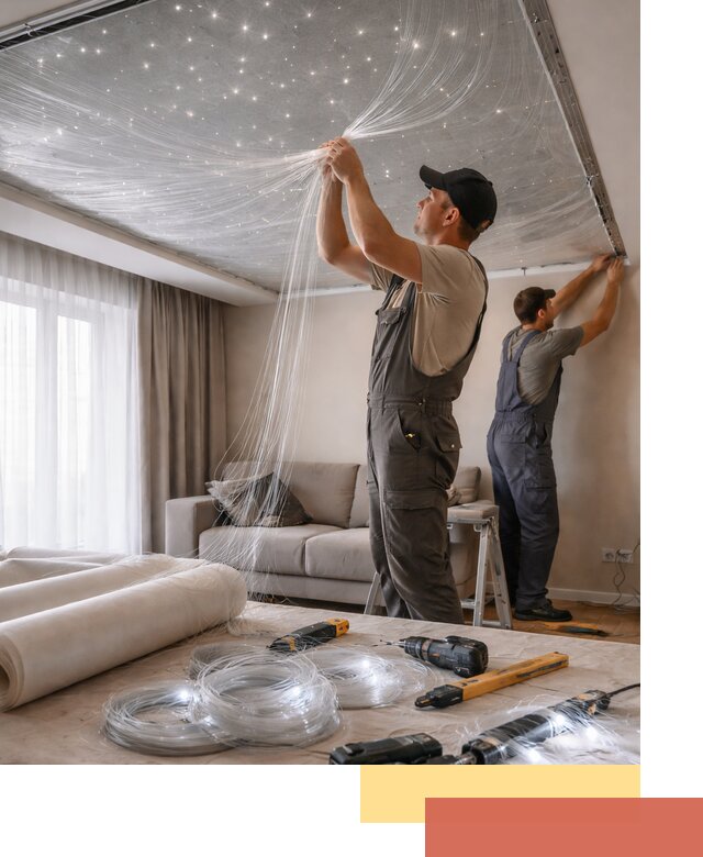 Монтаж натяжного потолка «Звездное небо» в Белой Калитве