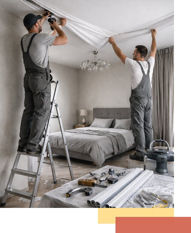 Монтаж натяжного потолка в спальне в Белой Калитве