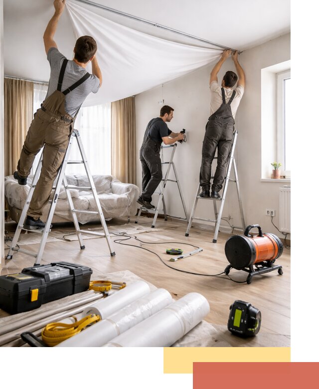 Монтаж натяжного потолка в гостиной в Белой Калитве