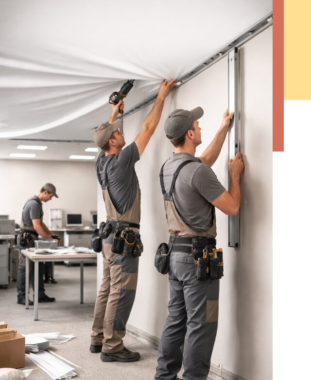 Монтаж натяжного потолка в офисе в Белой Калитве от 467 руб/м² — быстро и недорого | ОТДЕЛОЧНИК-Бкл