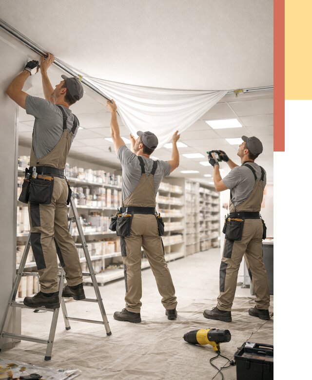 Монтаж натяжного потолка в магазине в Белой Калитве от 4667 руб. быстро и недорого | ОТДЕЛОЧНИК-Бкл