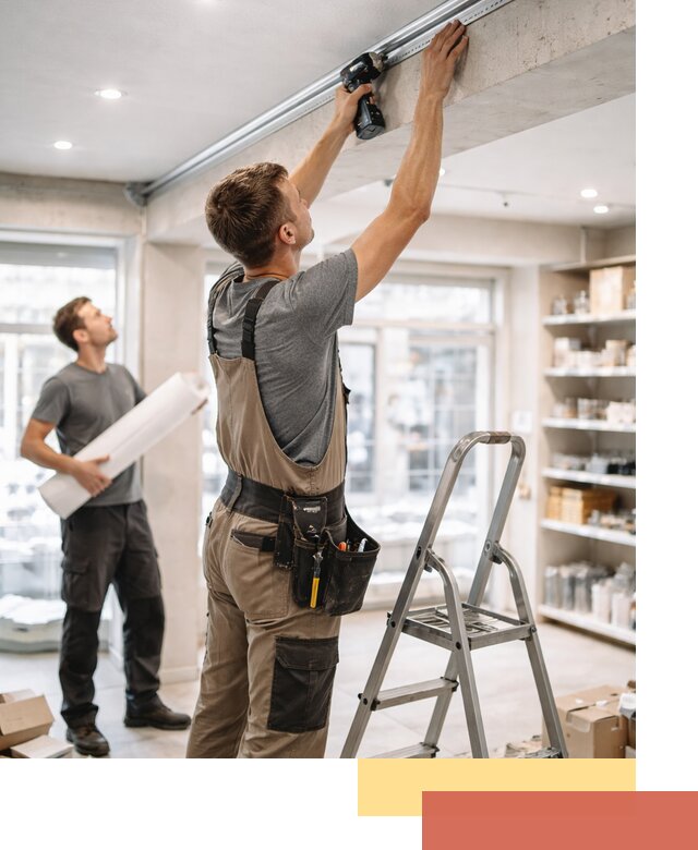 Монтаж натяжных потолков в магазине в Белой Калитве