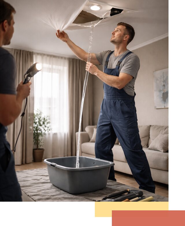 Слив воды с натяжного потолка в Белой Калитве быстро и аккуратно