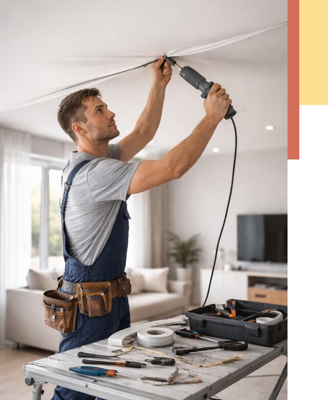 Ремонт натяжных потолков в Белой Калитве от 9852 руб. под ключ — ОТДЕЛОЧНИК-Бкл