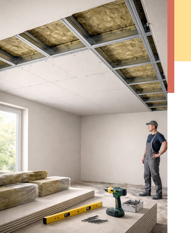 Звукоизоляция потолка ГКЛ в Белой Калитве от 985 руб. — монтаж под ключ | ОТДЕЛОЧНИК-Бкл