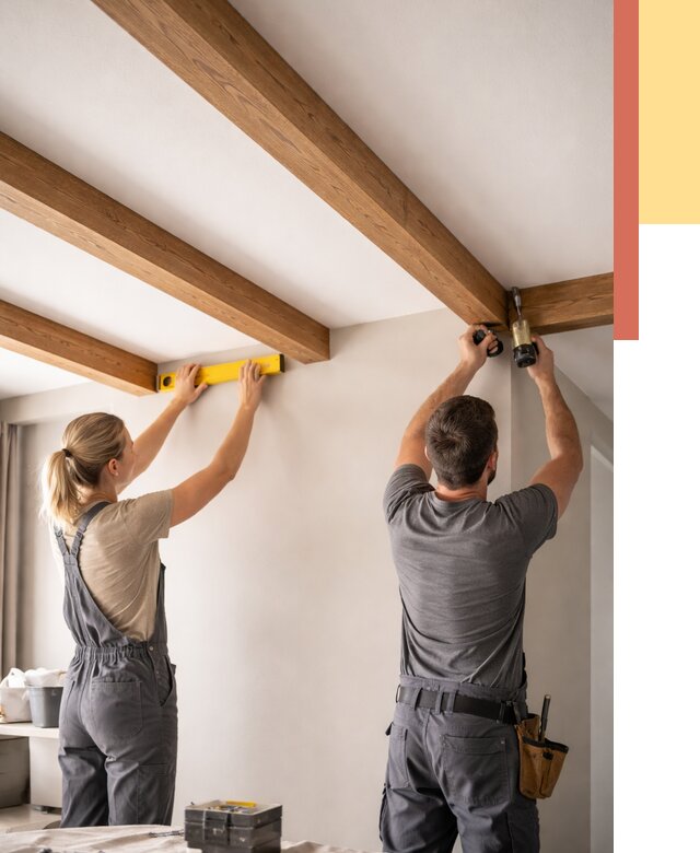 Монтаж декоративных балок на потолок в Белой Калитве от 4356 руб. — ОТДЕЛОЧНИК-Бкл